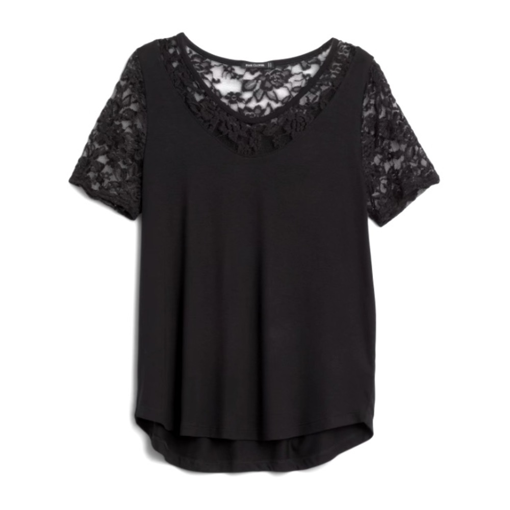 Pink Clover | Bailee Lace Detail Knit Top | XS | Black
